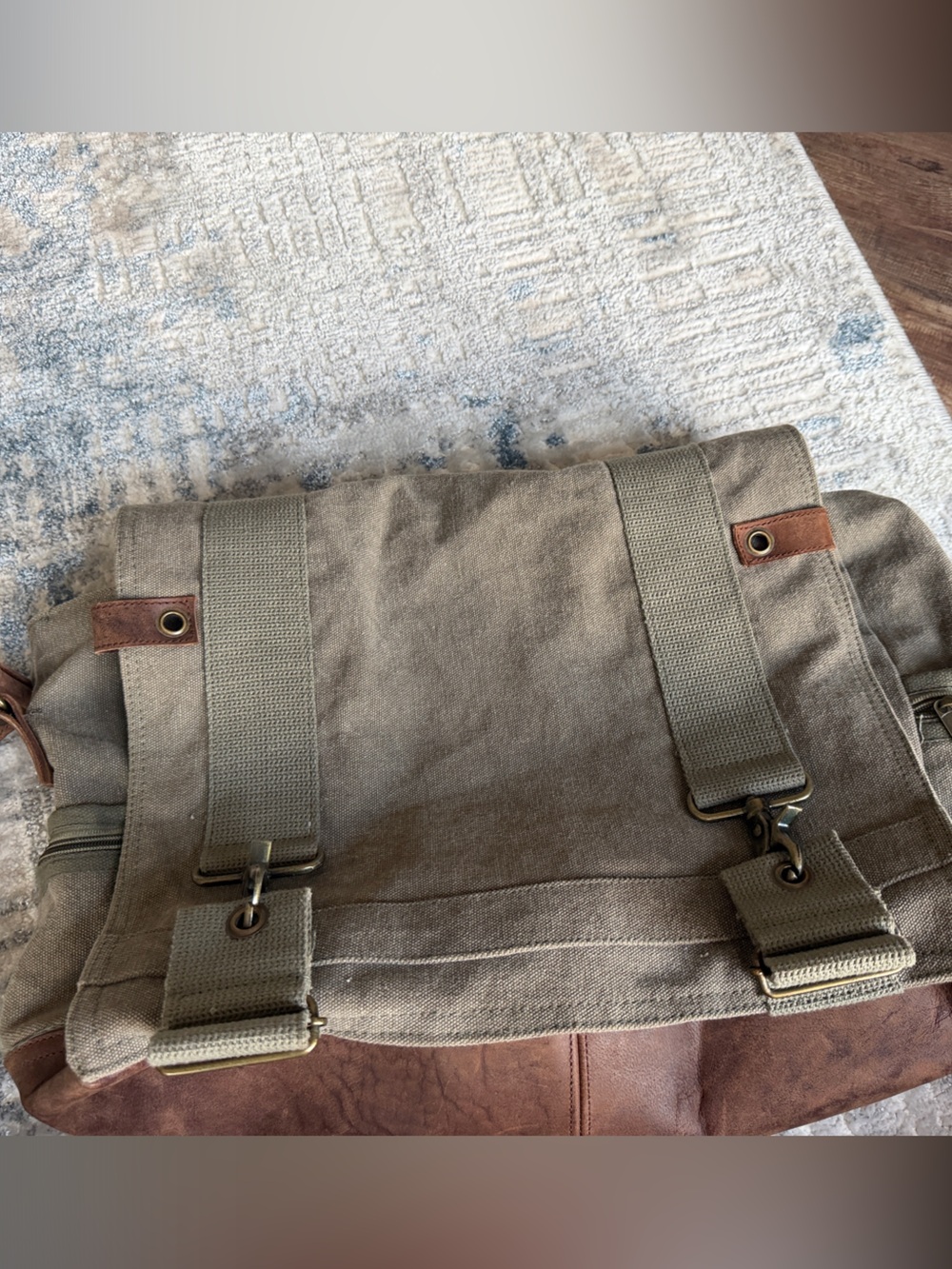 Rothco Olive Canvas Messenger Bag with Brown Leather Accents